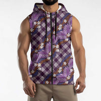 Polynesian Monstera Tiare Floral Sleeveless Zip Hoodie Lavender Tropical Plaid LT01 - Polynesian Pride