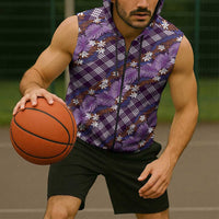 Polynesian Monstera Tiare Floral Sleeveless Zip Hoodie Lavender Tropical Plaid LT01 - Polynesian Pride