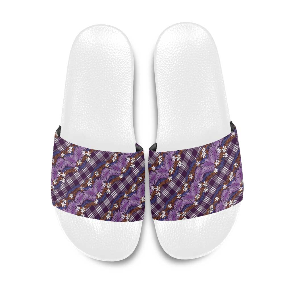 Polynesian Monstera Tiare Floral Slide Sandals Lavender Tropical Plaid - Polynesian Pride