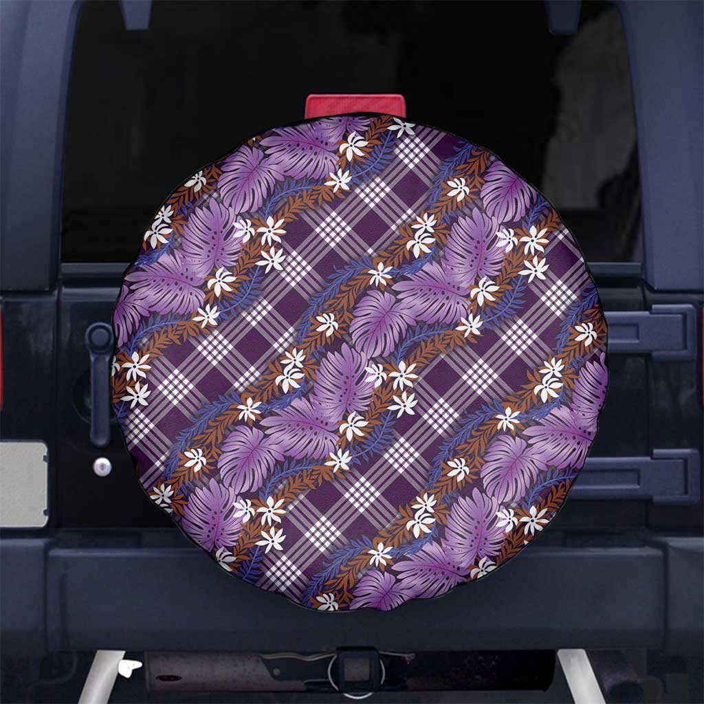 Polynesian Monstera Tiare Floral Spare Tire Cover Lavender Tropical Plaid - Polynesian Pride