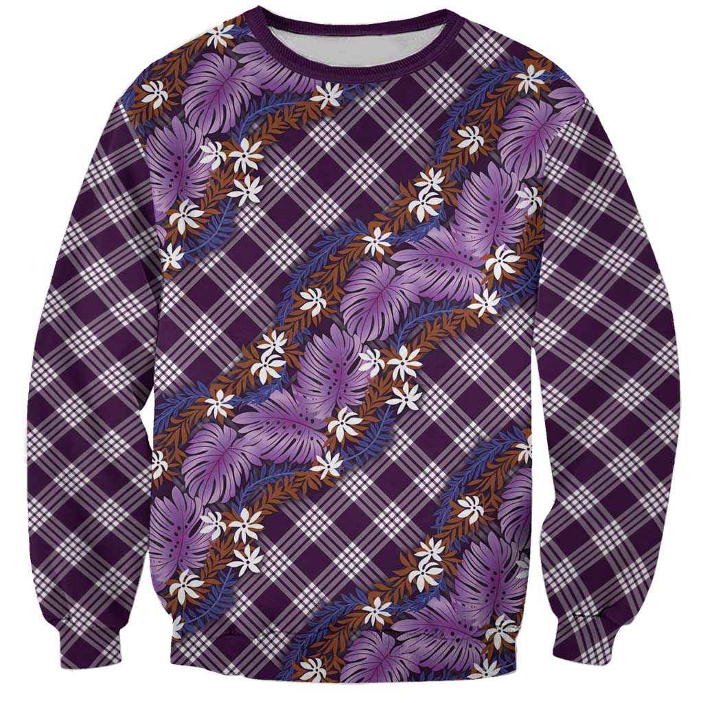 Polynesian Monstera Tiare Floral Sweatshirt Lavender Tropical Plaid LT01 Unisex Purple - Polynesian Pride