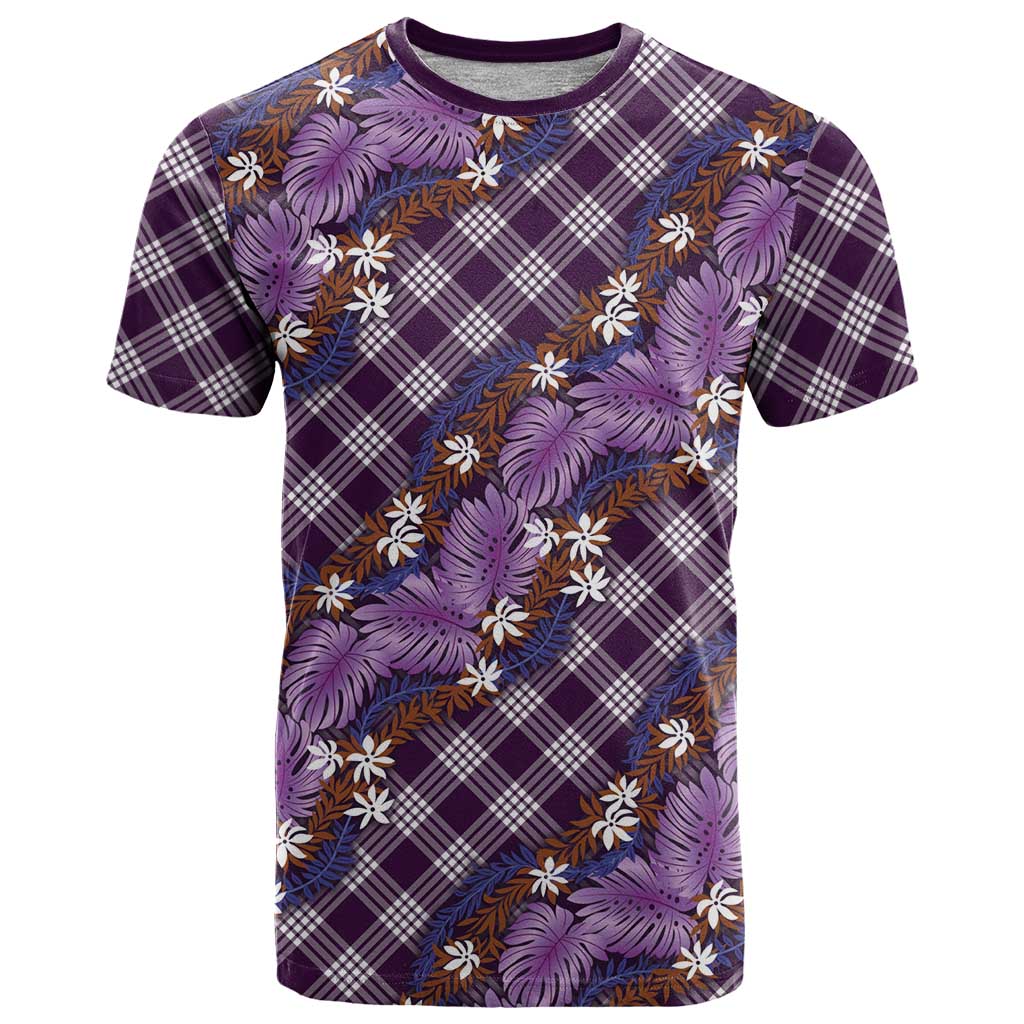 Polynesian Monstera Tiare Floral T Shirt Lavender Tropical Plaid LT01 Purple - Polynesian Pride