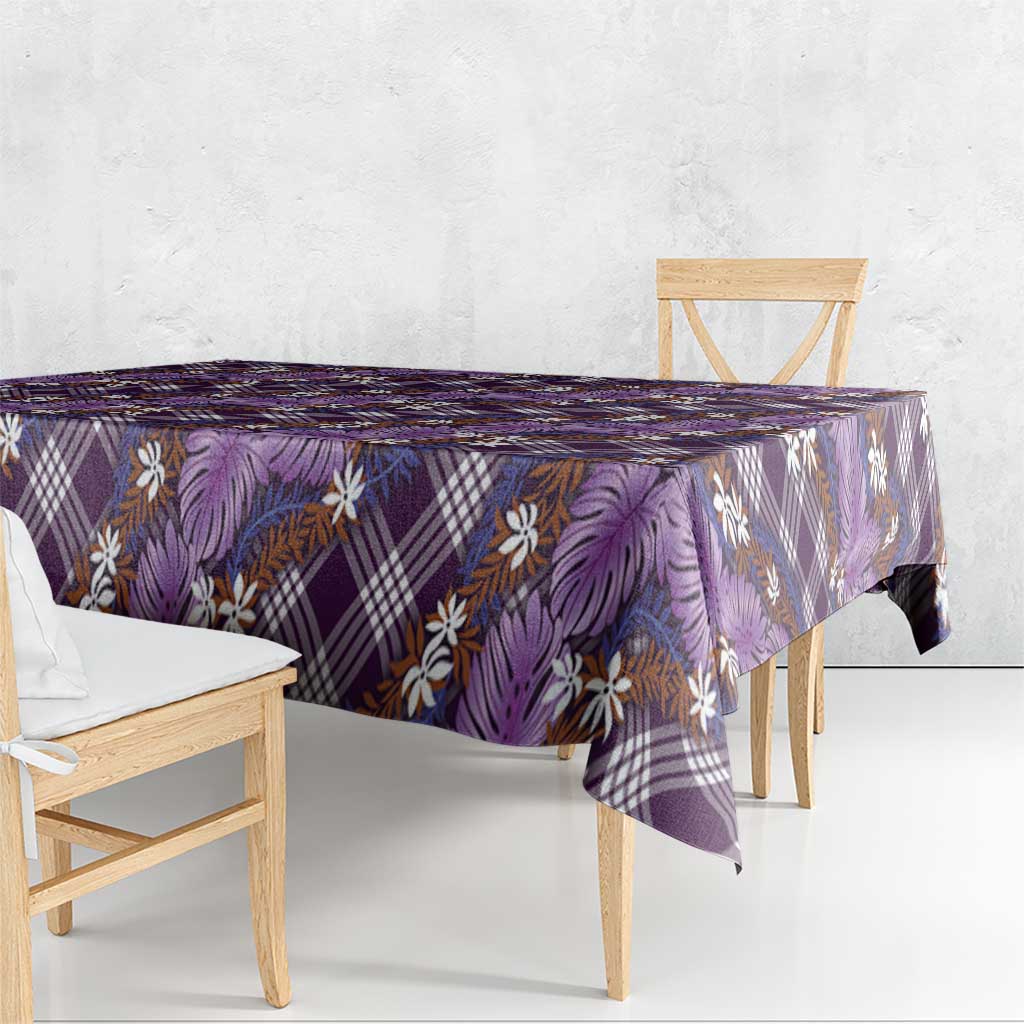 Polynesian Monstera Tiare Floral Tablecloth Lavender Tropical Plaid LT01 - Polynesian Pride
