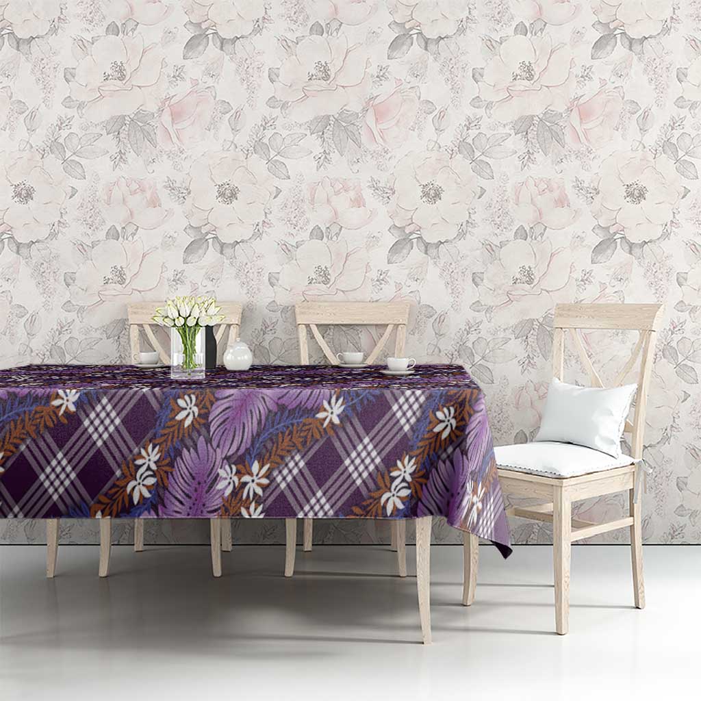 Polynesian Monstera Tiare Floral Tablecloth Lavender Tropical Plaid LT01 - Polynesian Pride