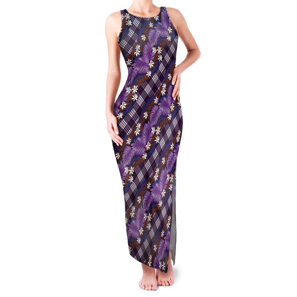 Polynesian Monstera Tiare Floral Tank Maxi Dress Lavender Tropical Plaid LT01 Women Purple - Polynesian Pride