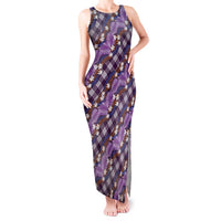 Polynesian Monstera Tiare Floral Tank Maxi Dress Lavender Tropical Plaid LT01 Women Purple - Polynesian Pride