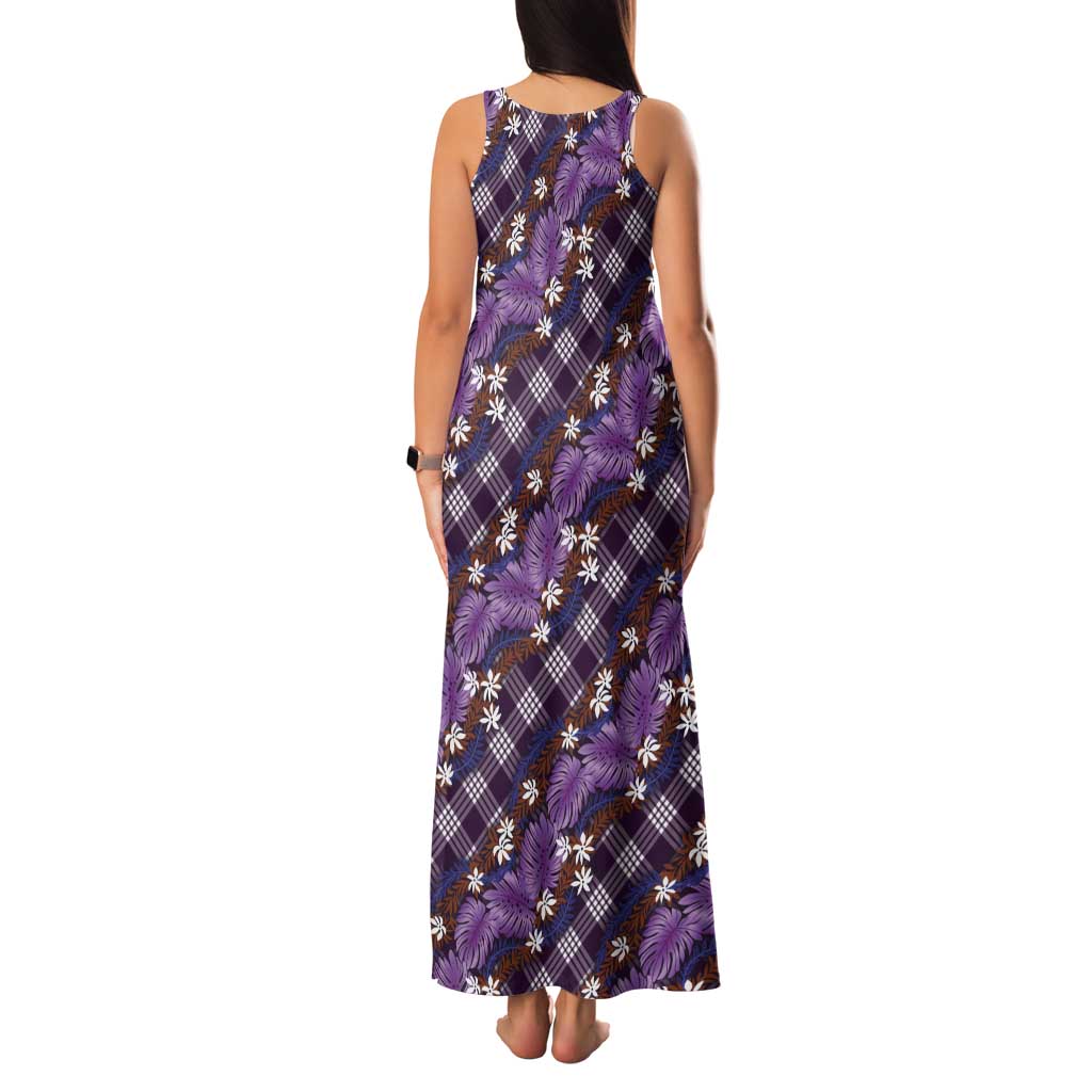 Polynesian Monstera Tiare Floral Tank Maxi Dress Lavender Tropical Plaid LT01 - Polynesian Pride
