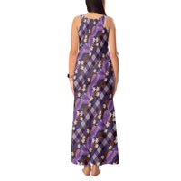 Polynesian Monstera Tiare Floral Tank Maxi Dress Lavender Tropical Plaid LT01 - Polynesian Pride
