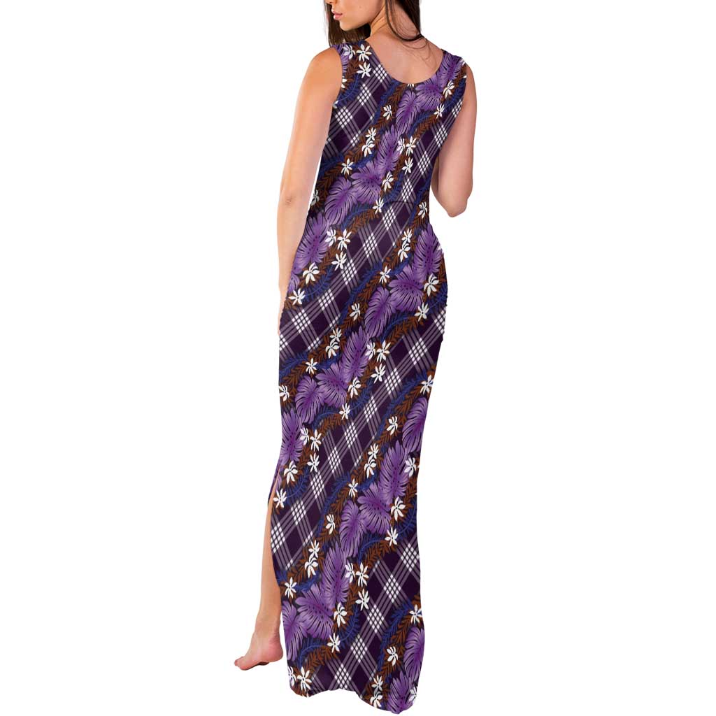 Polynesian Monstera Tiare Floral Tank Maxi Dress Lavender Tropical Plaid LT01 - Polynesian Pride
