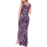 Polynesian Monstera Tiare Floral Tank Maxi Dress Lavender Tropical Plaid LT01 - Polynesian Pride