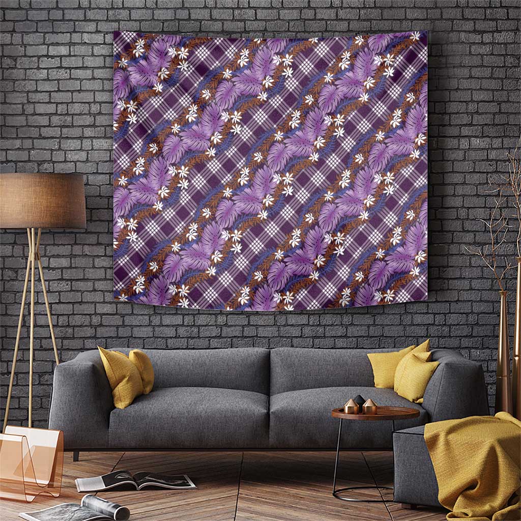 Polynesian Monstera Tiare Floral Tapestry Lavender Tropical Plaid - Polynesian Pride
