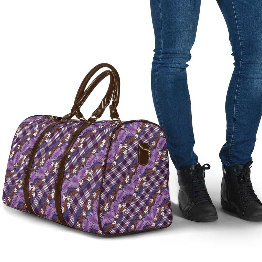 Polynesian Monstera Tiare Floral Travel Bag Lavender Tropical Plaid - Polynesian Pride