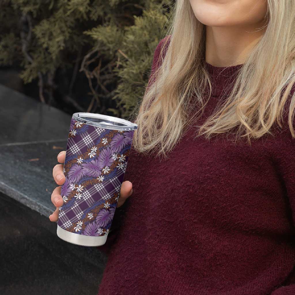 Polynesian Monstera Tiare Floral Tumbler Cup Lavender Tropical Plaid LT01 - Polynesian Pride