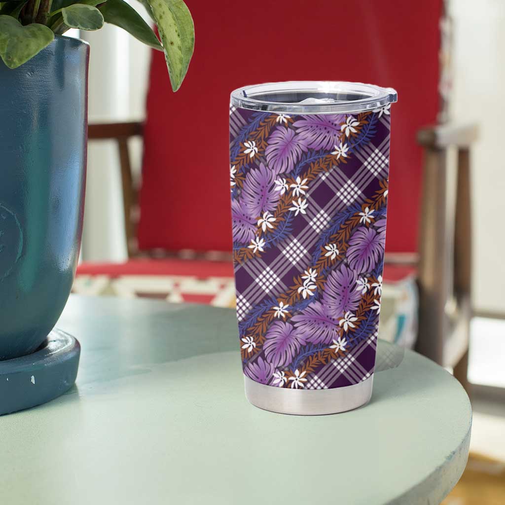 Polynesian Monstera Tiare Floral Tumbler Cup Lavender Tropical Plaid LT01 - Polynesian Pride