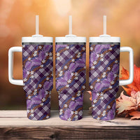 Polynesian Monstera Tiare Floral Tumbler With Handle Lavender Tropical Plaid - Polynesian Pride