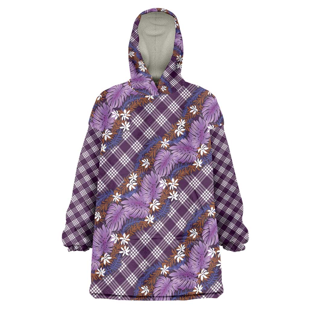 Polynesian Monstera Tiare Floral Wearable Blanket Hoodie Lavender Tropical Plaid LT01 One Size Purple - Polynesian Pride