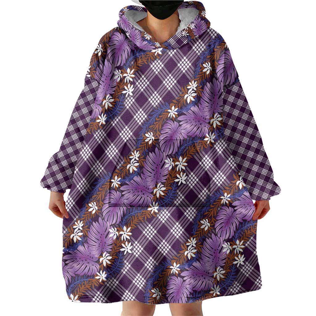 Polynesian Monstera Tiare Floral Wearable Blanket Hoodie Lavender Tropical Plaid LT01 - Polynesian Pride