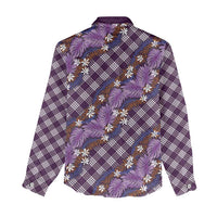 Polynesian Monstera Tiare Floral Women Casual Shirt Lavender Tropical Plaid - Polynesian Pride