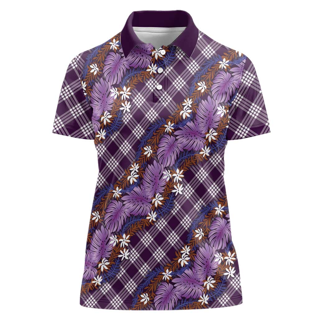 Polynesian Monstera Tiare Floral Women Polo Shirt Lavender Tropical Plaid LT01 Female Purple - Polynesian Pride
