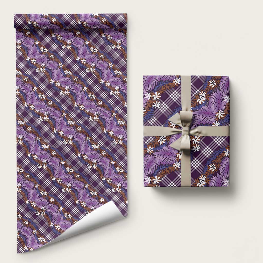 Polynesian Monstera Tiare Floral Wrapping Paper Lavender Tropical Plaid LT01 58" × 23" Purple - Polynesian Pride