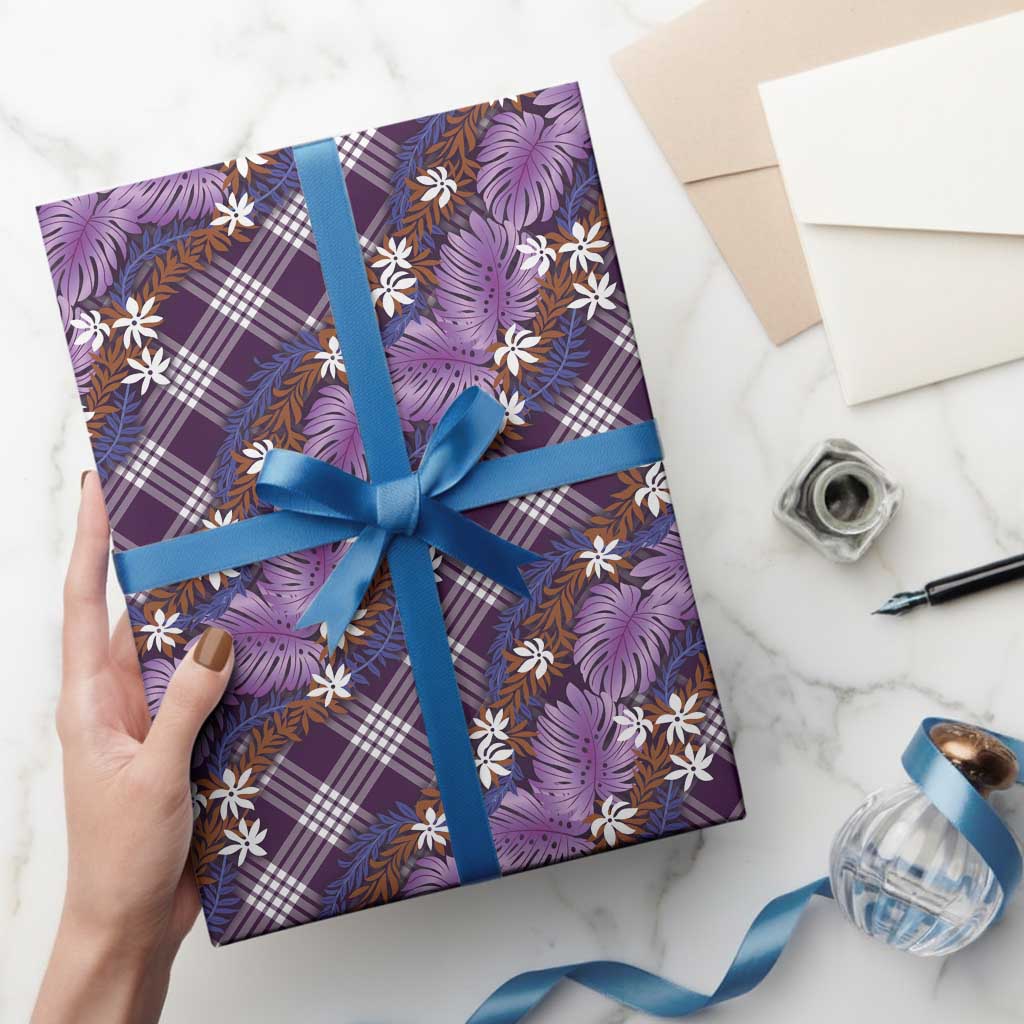 Polynesian Monstera Tiare Floral Wrapping Paper Lavender Tropical Plaid LT01 - Polynesian Pride