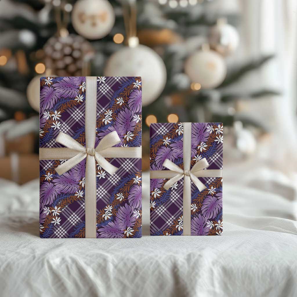 Polynesian Monstera Tiare Floral Wrapping Paper Lavender Tropical Plaid LT01 - Polynesian Pride