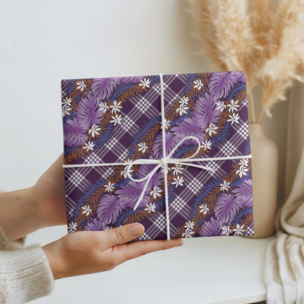 Polynesian Monstera Tiare Floral Wrapping Paper Lavender Tropical Plaid LT01 - Polynesian Pride