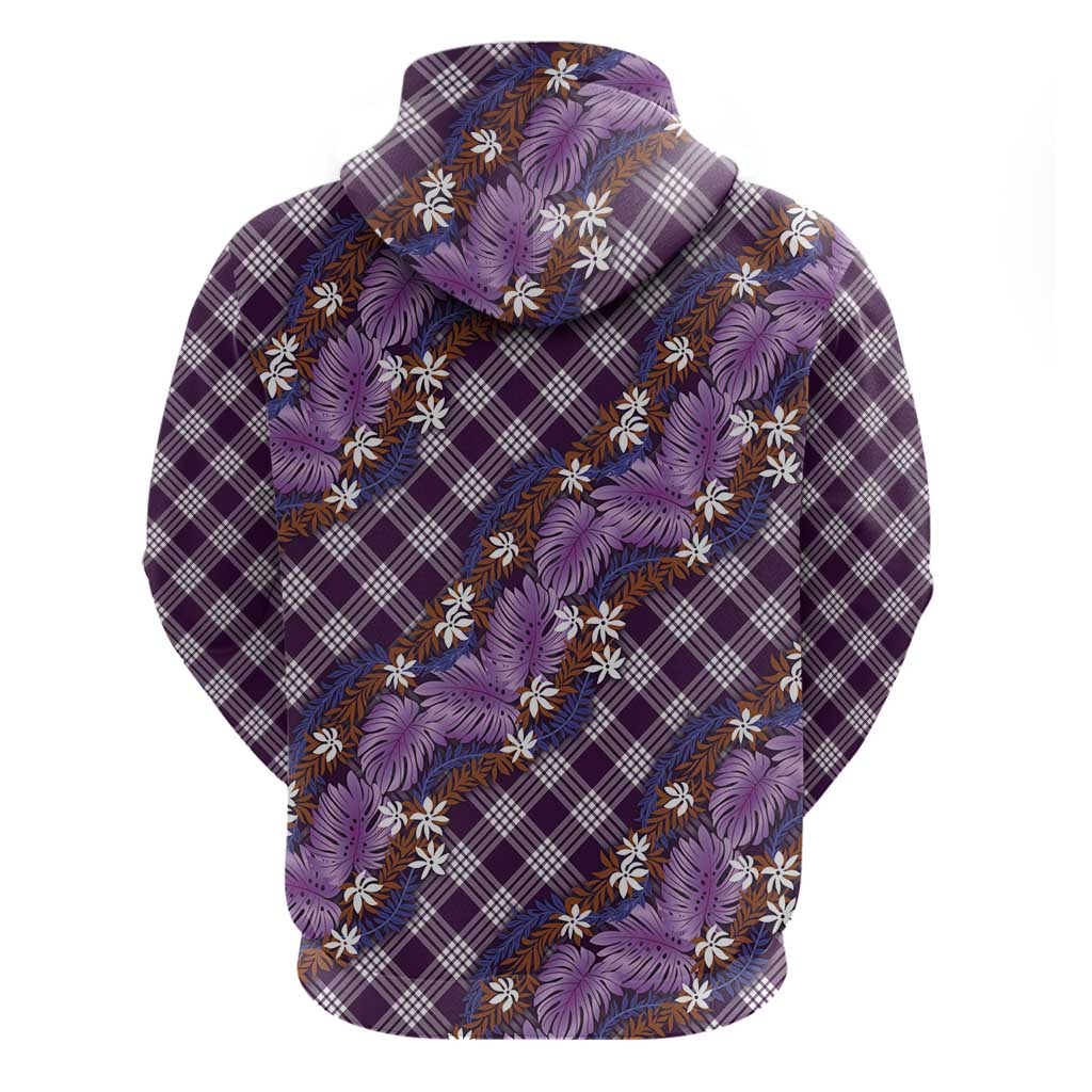 Polynesian Monstera Tiare Floral Zip Hoodie Lavender Tropical Plaid LT01 - Polynesian Pride