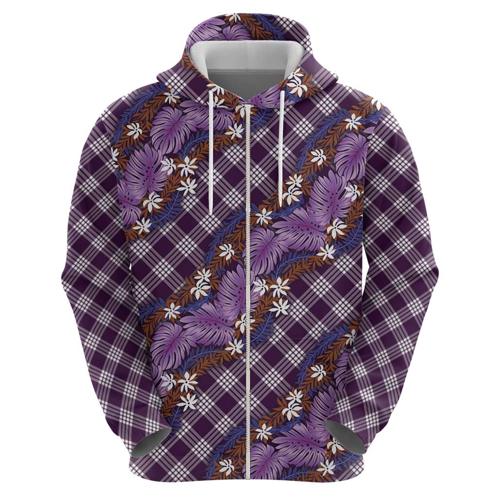 Polynesian Monstera Tiare Floral Zip Hoodie Lavender Tropical Plaid LT01 - Polynesian Pride