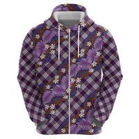 Polynesian Monstera Tiare Floral Zip Hoodie Lavender Tropical Plaid LT01 - Polynesian Pride