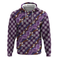 Polynesian Monstera Tiare Floral Zip Hoodie Lavender Tropical Plaid LT01 Pullover Hoodie Purple - Polynesian Pride