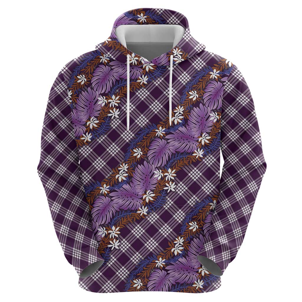 Polynesian Monstera Tiare Floral Zip Hoodie Lavender Tropical Plaid LT01 - Polynesian Pride