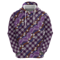 Polynesian Monstera Tiare Floral Zip Hoodie Lavender Tropical Plaid LT01 - Polynesian Pride
