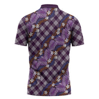 Polynesian Monstera Tiare Floral Zipper Polo Shirt Lavender Tropical Plaid LT01 - Polynesian Pride