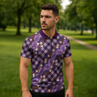 Polynesian Monstera Tiare Floral Zipper Polo Shirt Lavender Tropical Plaid LT01 - Polynesian Pride
