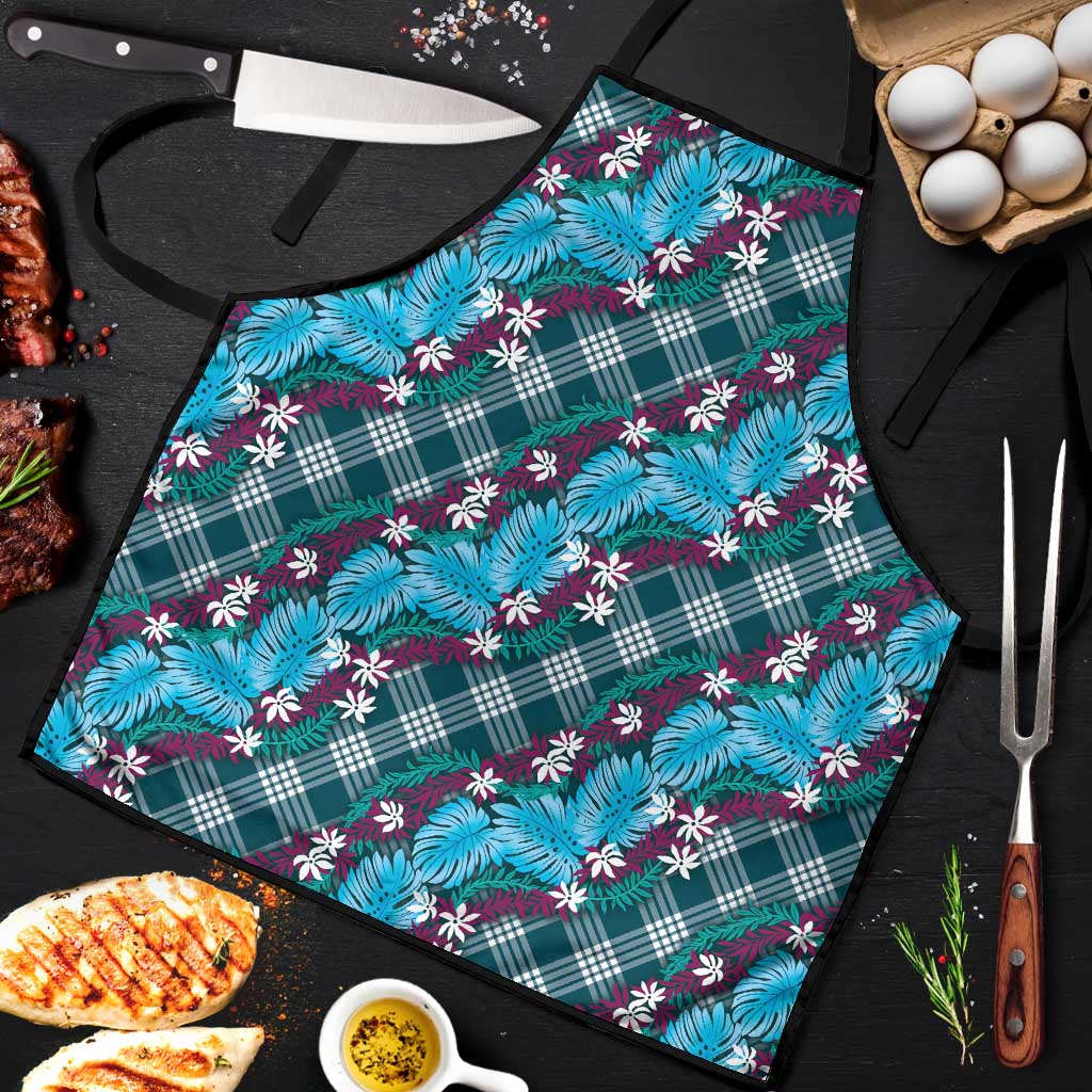 Polynesian Monstera Tiare Floral Apron Dark Teal Tropical Plaid LT01 Teal - Polynesian Pride