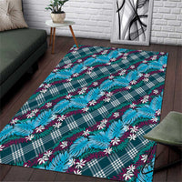 Polynesian Monstera Tiare Floral Area Rug Dark Teal Tropical Plaid - Polynesian Pride