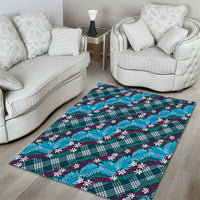 Polynesian Monstera Tiare Floral Area Rug Dark Teal Tropical Plaid - Polynesian Pride