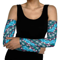 Polynesian Monstera Tiare Floral Arm Sleeves Dark Teal Tropical Plaid LT01 - Polynesian Pride