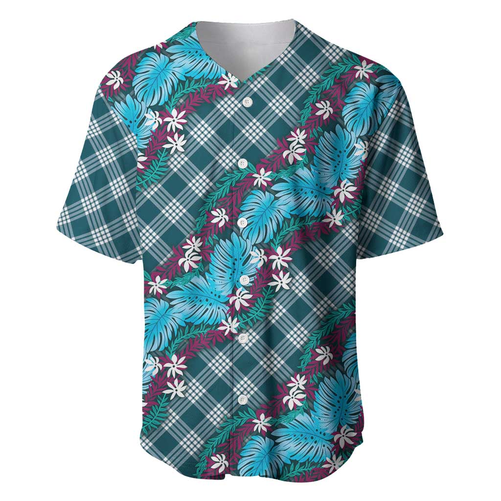 Polynesian Monstera Tiare Floral Baseball Jersey Dark Teal Tropical Plaid LT01 Teal - Polynesian Pride