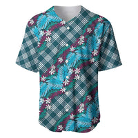 Polynesian Monstera Tiare Floral Baseball Jersey Dark Teal Tropical Plaid LT01 Teal - Polynesian Pride