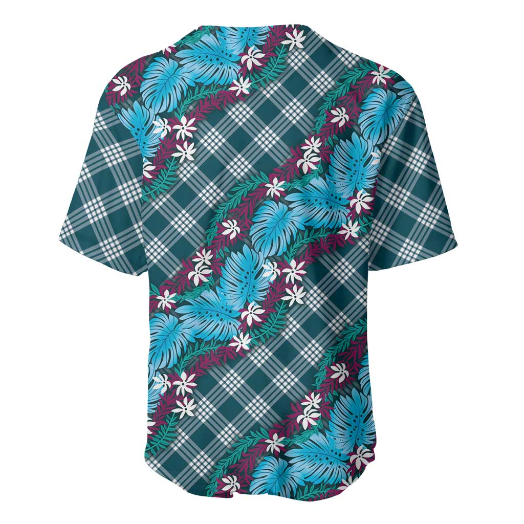 Polynesian Monstera Tiare Floral Baseball Jersey Dark Teal Tropical Plaid LT01 - Polynesian Pride