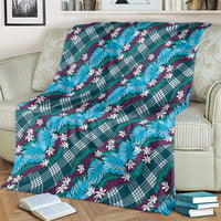 Polynesian Monstera Tiare Floral Blanket Dark Teal Tropical Plaid - Polynesian Pride
