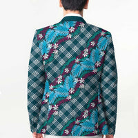 Polynesian Monstera Tiare Floral Blazer Dark Teal Tropical Plaid - Polynesian Pride