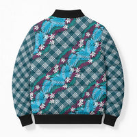 Polynesian Monstera Tiare Floral Bomber Puffer Jacket Dark Teal Tropical Plaid LT01 - Polynesian Pride