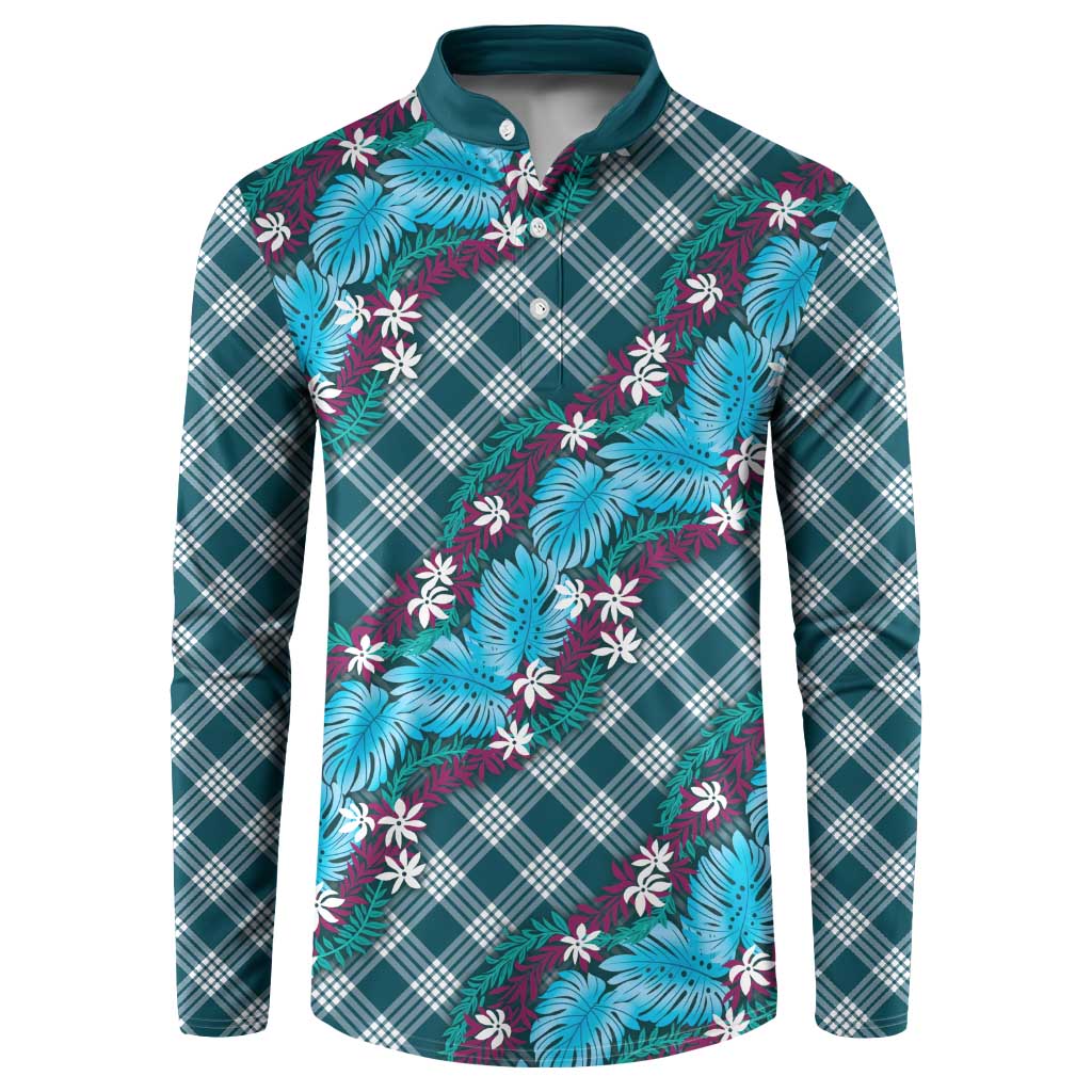 Polynesian Monstera Tiare Floral Button Sweatshirt Dark Teal Tropical Plaid LT01 Teal - Polynesian Pride