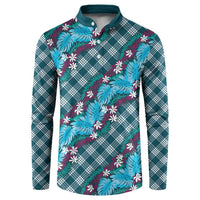Polynesian Monstera Tiare Floral Button Sweatshirt Dark Teal Tropical Plaid LT01 Teal - Polynesian Pride