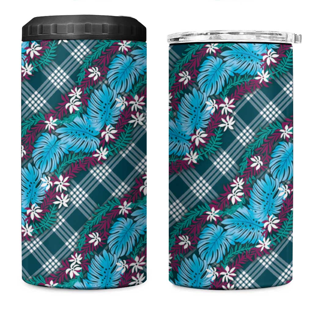 Polynesian Monstera Tiare Floral 4 in 1 Can Cooler Tumbler Dark Teal Tropical Plaid LT01 One Size: 16 oz Teal - Polynesian Pride