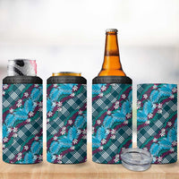 Polynesian Monstera Tiare Floral 4 in 1 Can Cooler Tumbler Dark Teal Tropical Plaid LT01 - Polynesian Pride