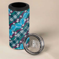 Polynesian Monstera Tiare Floral 4 in 1 Can Cooler Tumbler Dark Teal Tropical Plaid LT01 - Polynesian Pride